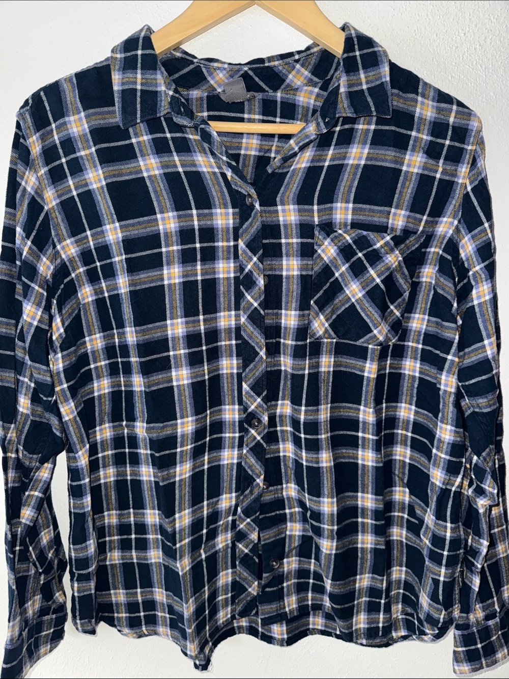 Eddie Bauer Flannel Plaid Button-Up Shirt with Yellow & Purple Accents Women’sXL